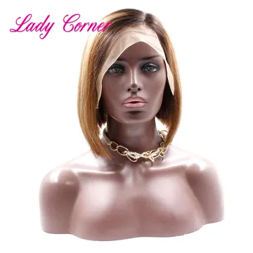 1B/Chestnut two tone 8" Indian short bob wig natural hairline hair piece