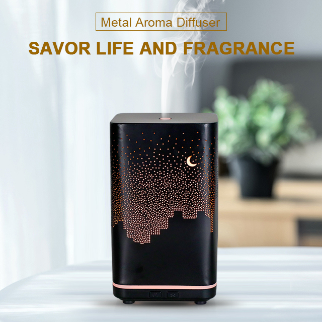 2022 Summer New Usb Ultrasonic 7 Led Colour Light 120ml Essential Oil Humidifier Iron Art Starry Sky Cityscape Aroma Diffuser 3