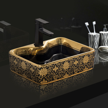Black and Gold Plated Bathroom Sink - Luxury Hand Wash Basin