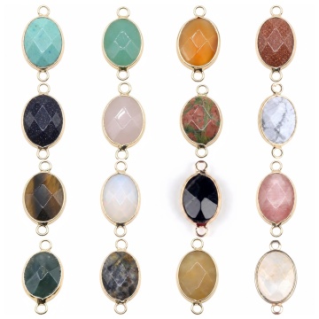 Gemstone Faceted Oval Shape Pendant Natural Stone Faceted 13X18MM Oval Connector Wrapped Gold for Making Jewelry