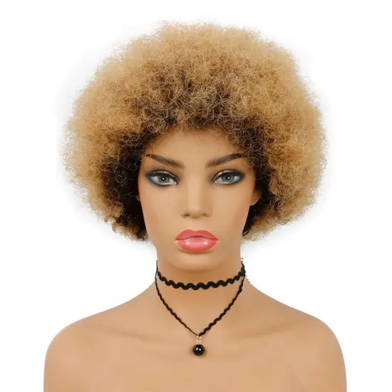 Brazilian glueless T1B/27 kinky afro short curly  top quality  short afro curly wig human hair wigs Mechanism wig