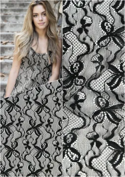 Elegant Black Lace Mesh Bowknot Embroidered Fabric
