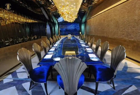 Large modern gold rectangle chandelier for high ceilings