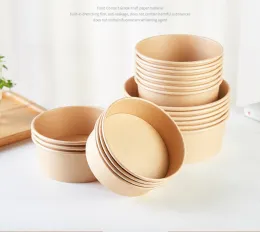 Disposable paper salad bowl with plastic lid for take away