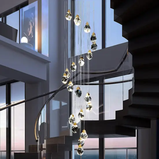 New Arrival: Modern Minimalist Staircase Chandelier - Luxurious Crystal Ceiling Lighting with LED Pendants