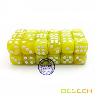 Bescon 12mm 6 caras Dice 36 en Brick Box, 12 mm Six Sided Die (36) Bloque de dados, Marble Yellow