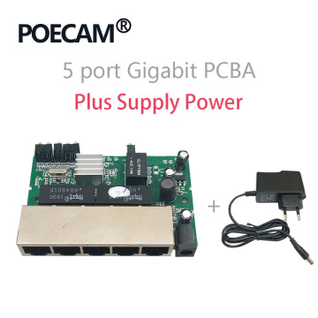 PCBA Module 5 Port 10/100/1000Mbps Gigabit networking switches factory US EU plug laptop package ethernet switch lan hub power