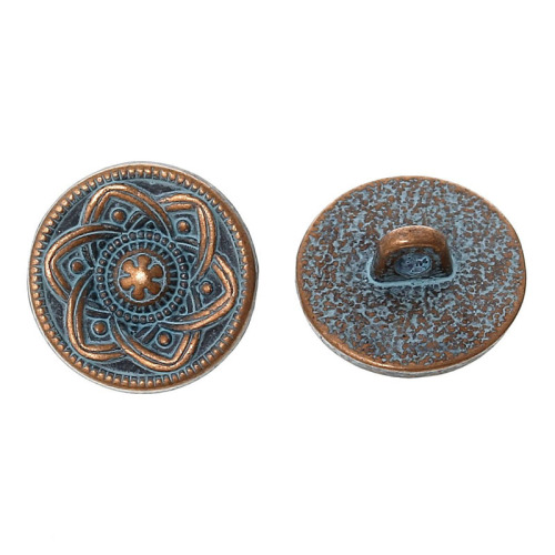 Metal Round Antique Button With Flower Pattern