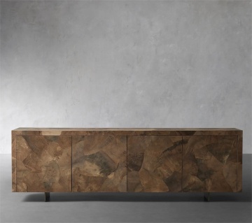Farmhouse Style Solid Wood Burl Pilanco Storage Sideboard with Steel Base