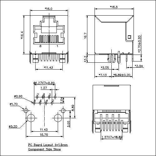 ATRJ5623-8P8C-X-D-A RJ45 CAT.6 RJ45 Jack Side Entry Shielded Without EMI