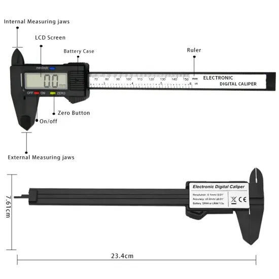 6 Inch Carbon Fiber Digital Vernier Caliper with LCD Screen