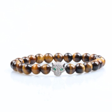 Alibaba high quality 8mm smooth natural stone bead men bracelet micro pave bead tiger eye bracelet for selling