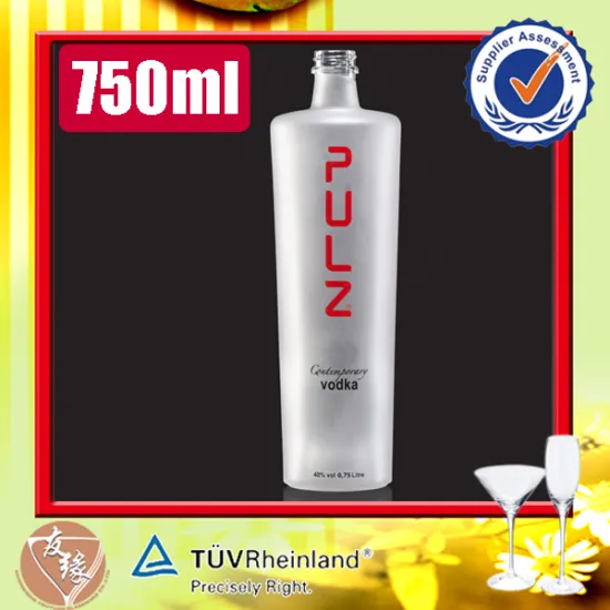 Super flint glass 750ml white frosted printing vodka bottle