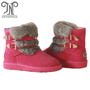 Winter women leather suede ankle flat fur boots