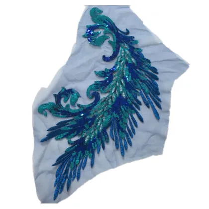 DIY Sequin Phoenix Tail Wedding Fashion Embroidery Lace Applique Children's Dress