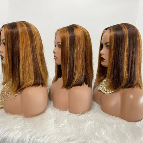 Stock for Christmas Piano Color Double Drawn Short Bob Wig Raw Hair Human Wig Straight T Part hd Lace Front Wig for Black Women