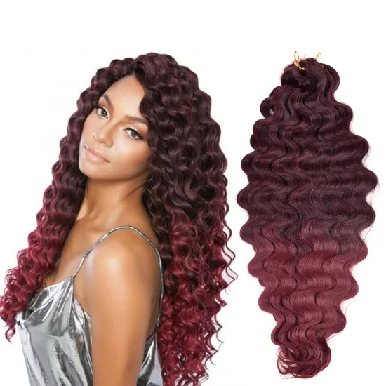 Wholesale Ombre Red Brown Pre-feathered Hybrid Water Wave Braids 3x Body Ocean Wave For Bulk Braiding Synthetic Hair Extensions