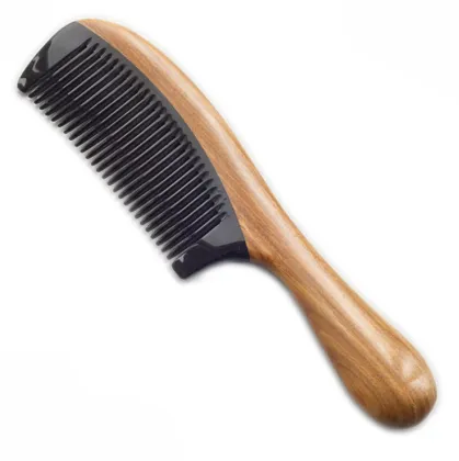Premium Custom Logo Sandalwood Comb with Green Horn and High-Quality Finish