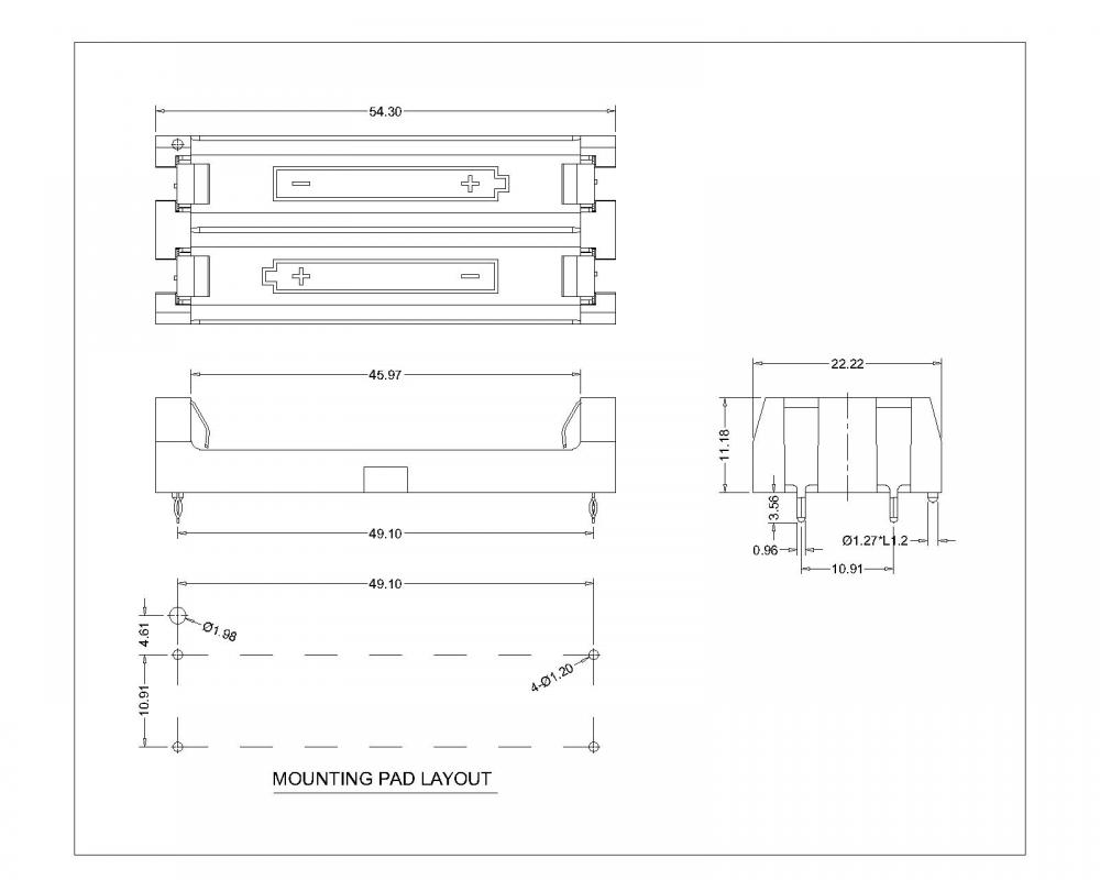 THM Plastic Compartment/Chamber Polarized PCB Holders for AAA Cylindrical Batteries