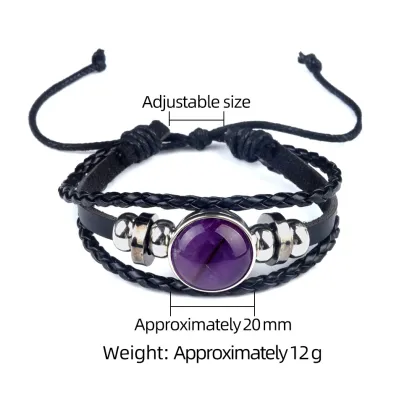 Natural Yellow Jade 20MM Cabs Handmade Woven Leather Bracelets for Women Men