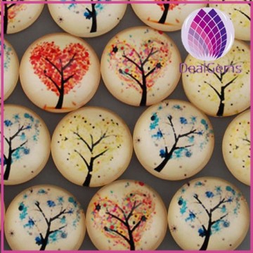 New flat 6*20mm round lucency clear glass cabochon with cute trees picture