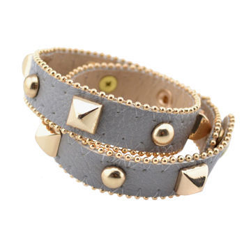Cool punk/new arrival/rivet/with gray leather bangles, OEM/ODM orders are welcome