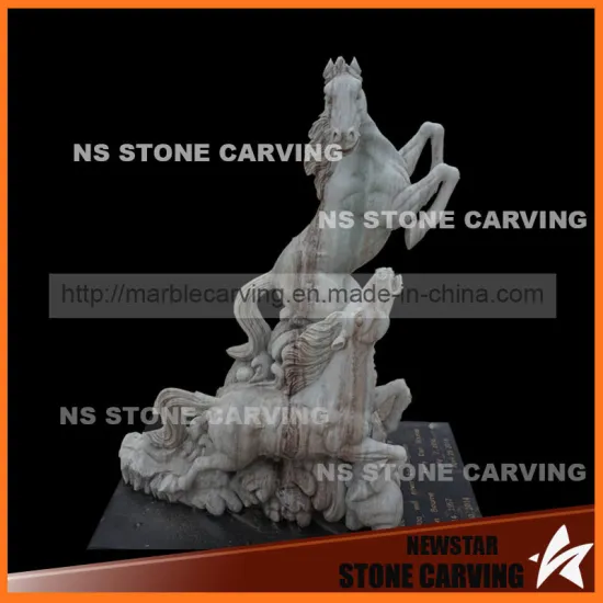Colorful Natural Stone Horse with Tombstone for Grave Monument