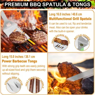 22PCS Stainless Steel Deluxe Heavy BBQ Grill Accessories Set with Aluminum Case
