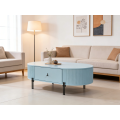 Mesa de centro oval azul elegante com armazenamento inteligente