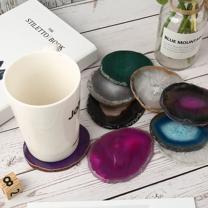 1Pcs Irregular Gems Crafts Stone Pad Semi Agate Slice Coaster Cup Mug Glass Drink Holder Druzy Quartz Table Onyx Mat