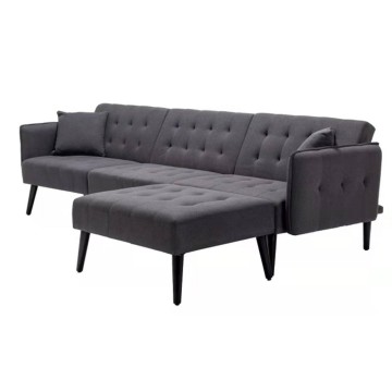 Black Velvet Fabric Removable Ottoman with Rubber Wood Legs - Living Room Sofa Set