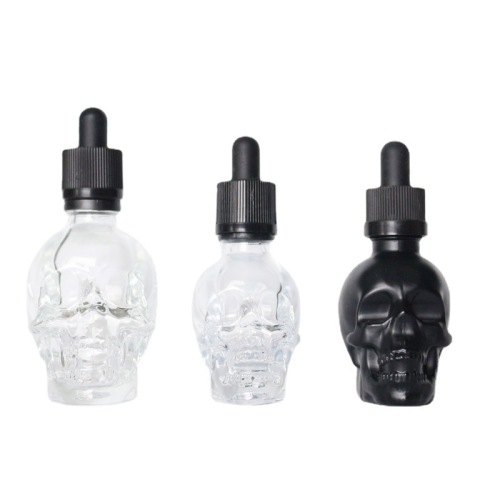 Beard oil black clear skull glass dropper bottle