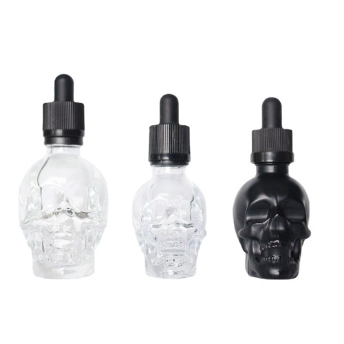 Beard Oil Black Clear Skull Glass Dropper Bottle