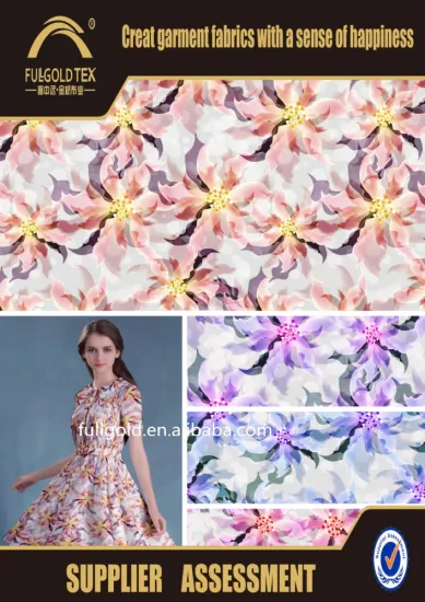 Print 95%Polyester 35% Spandex Stretch Solid Color Flower Floral Design Fabric For Lady's Dress
