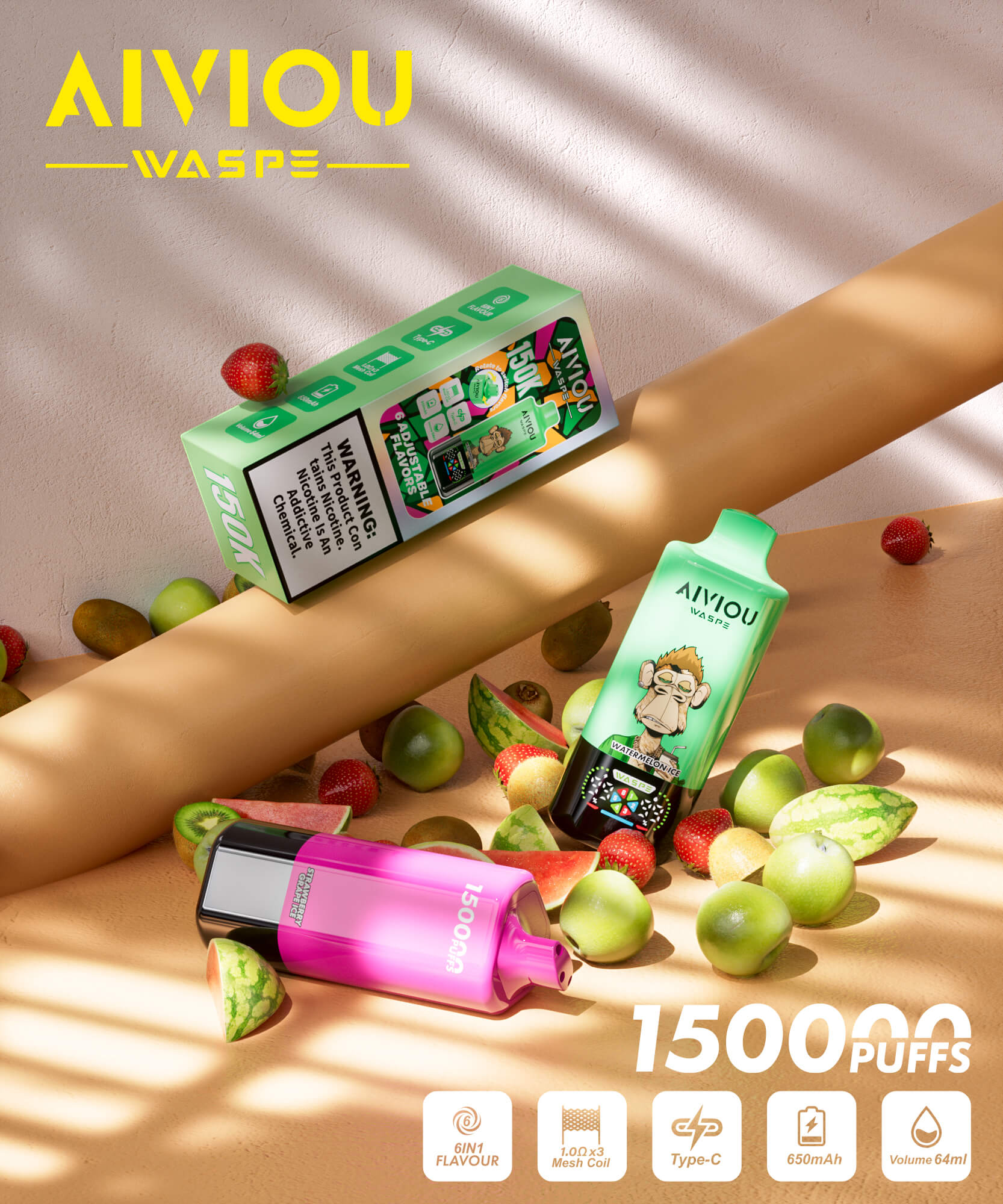 Waspe sekali pakai 150k puff 6in1 vape
