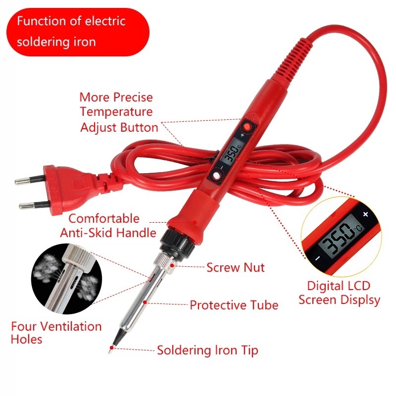 220V/110V 80W Temperature Adjustable Digital Soldering Iron Kit - Welding Repair Tools