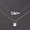 Hip-hop Double Layer Flame Harajuku Lock Pendant Necklace Cool Rock Punk Jewelry For Man Women Street Style Nightclub Accessory