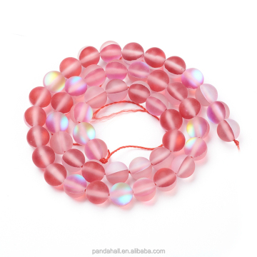 Pandahall Red Holographic Frosted Round Perlen: Synthetic Moonstone Collection