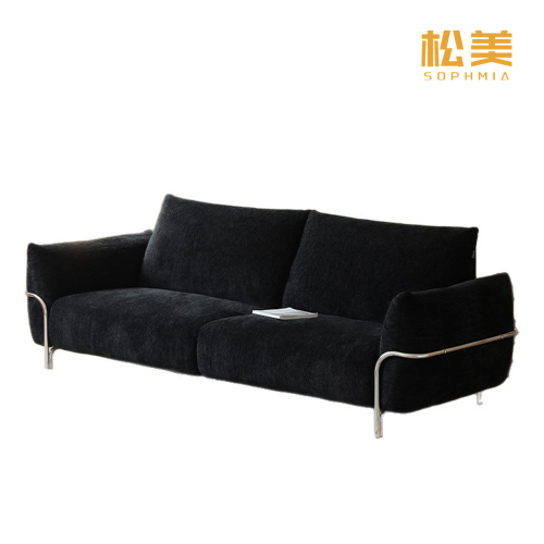 Черный тканевый диван-букле с металлическим каркасом