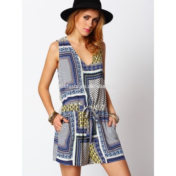 Summer Casual Playsuit Ethnic Style Sleeveless Short Jumpsuit