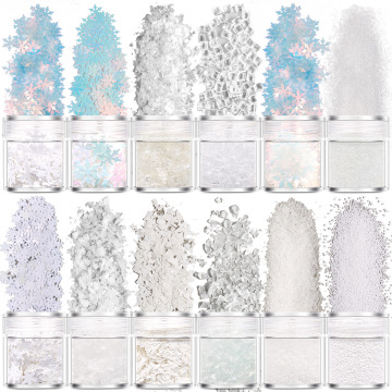 White Snowflake Nail Art Glitter 6-10g Bottle - Winter Christmas Collection
