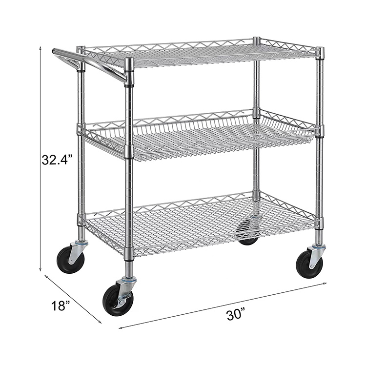 Carbon Steel 3 Tiers Wire Storage Resving Trolley