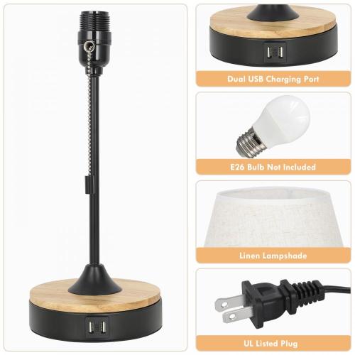 Wood Desk Lamps with Dual USB Charging Port