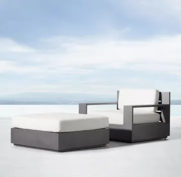 Aluminum Sofa Set with Stool Footrest and Cushions