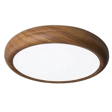 Minimalist Round Iron Art Ceiling Lamp with Walnut Wood Grain for Bedroom and Study