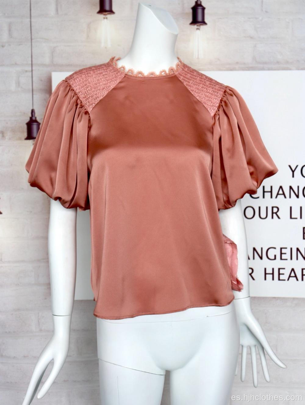 Blusa dulce con mangas abullonadas sueltas para damas