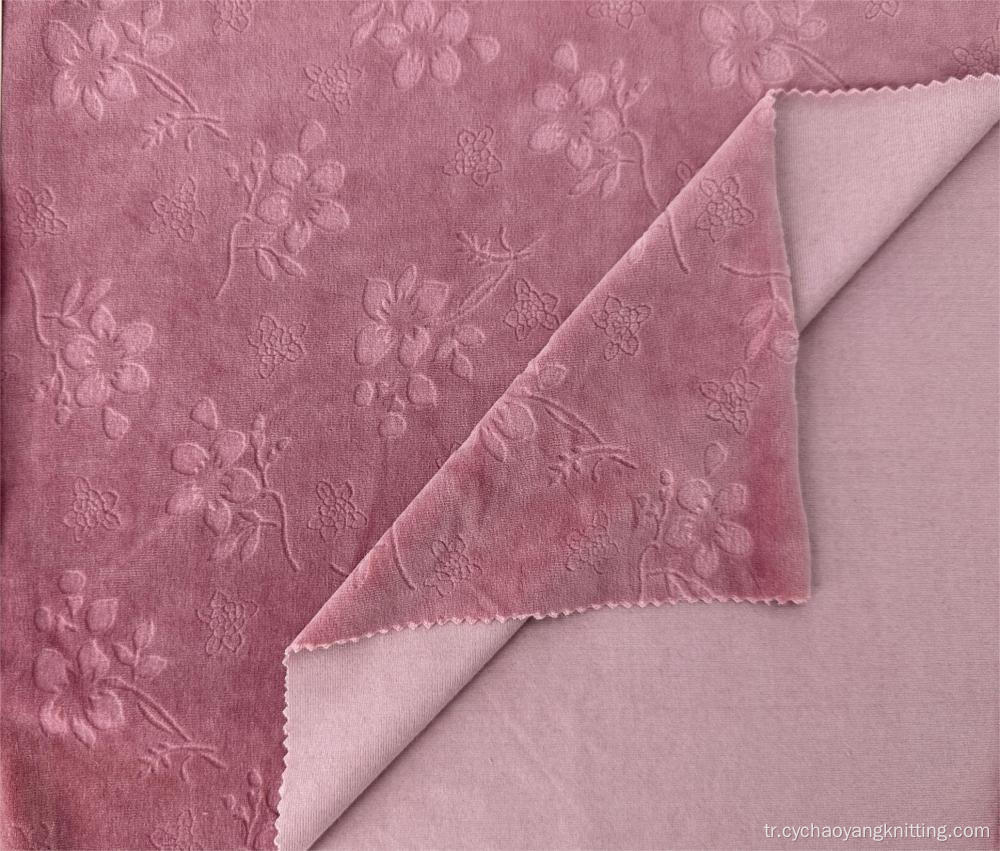 Jacquard koyu mavi kadife kumaş