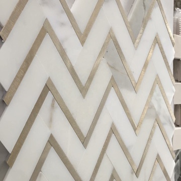 DTH Stone Calacatta Marmor Mix Gold Aluminiumlegierung Chevron Parquet Mosaikfliesen