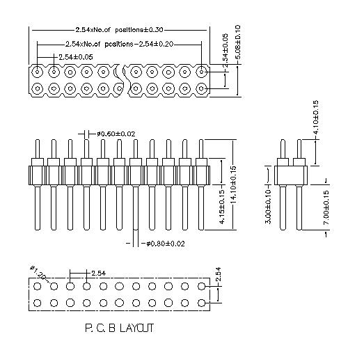 MPHES-XXX09 Machined Pin header connectors 2.54 mm MPHES series 