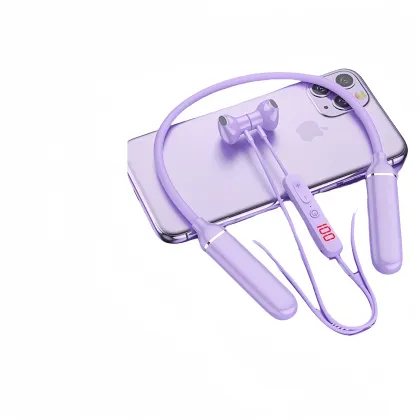 Type-C Charging Magnetic MP3 Wireless Stereo Sports Neckband K-Song Headphone with LED Display